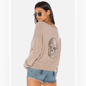 Skull Cashmere Lou Tan Beige Sweater Skull Design Size Medium Oversized